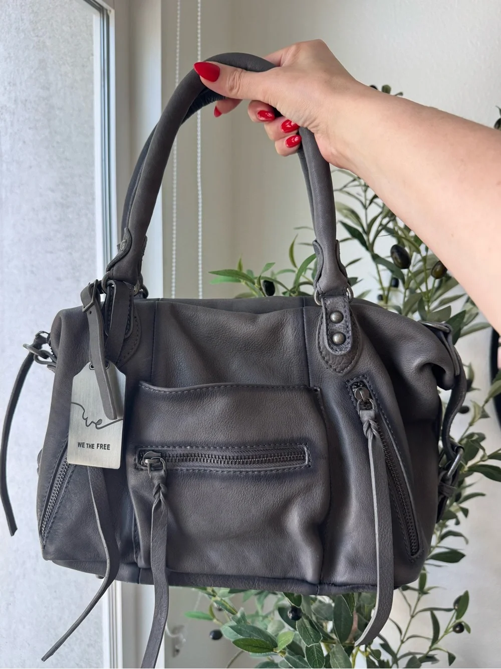 Free People Baby Emerson Leather Tote Satchel In Gravel Rock Gray